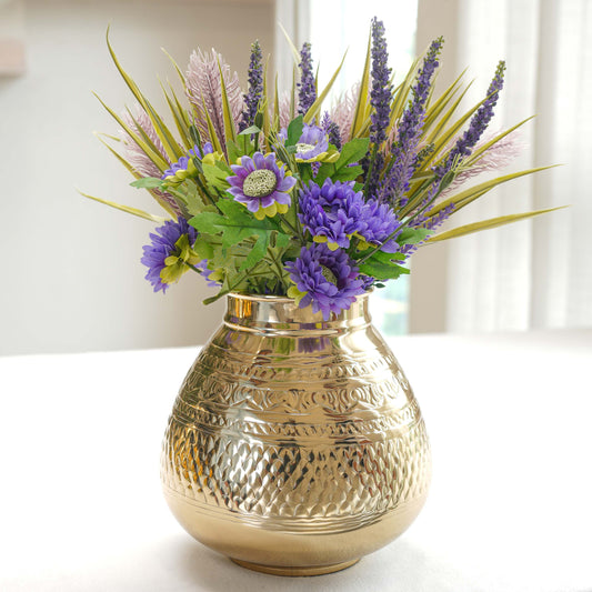 Behoma Metal Matki Style Flower Vase, Gold 