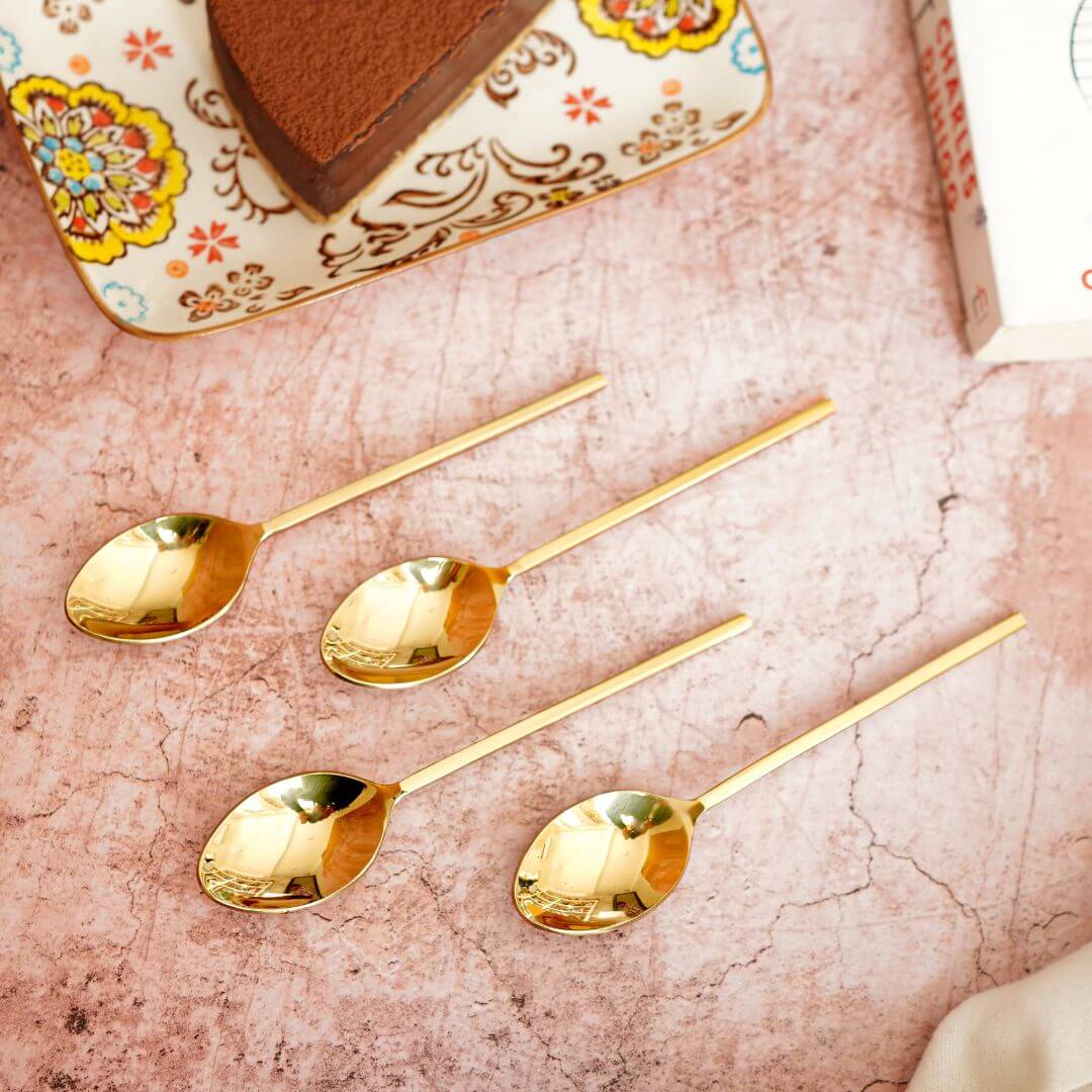 Stainless Steel Square Spoon (Gold) - Set of 4