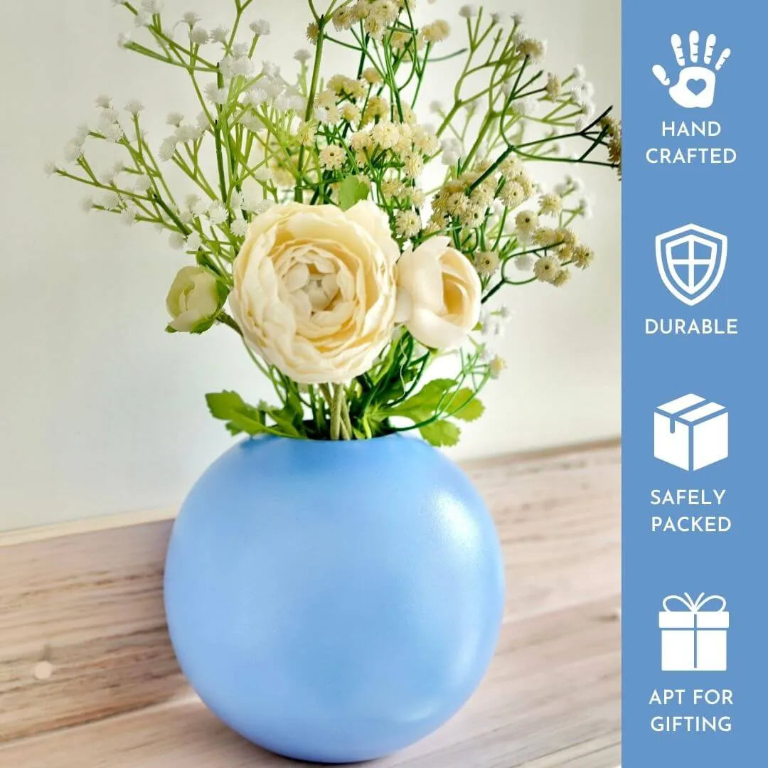 Metal ball flower vase blue large 