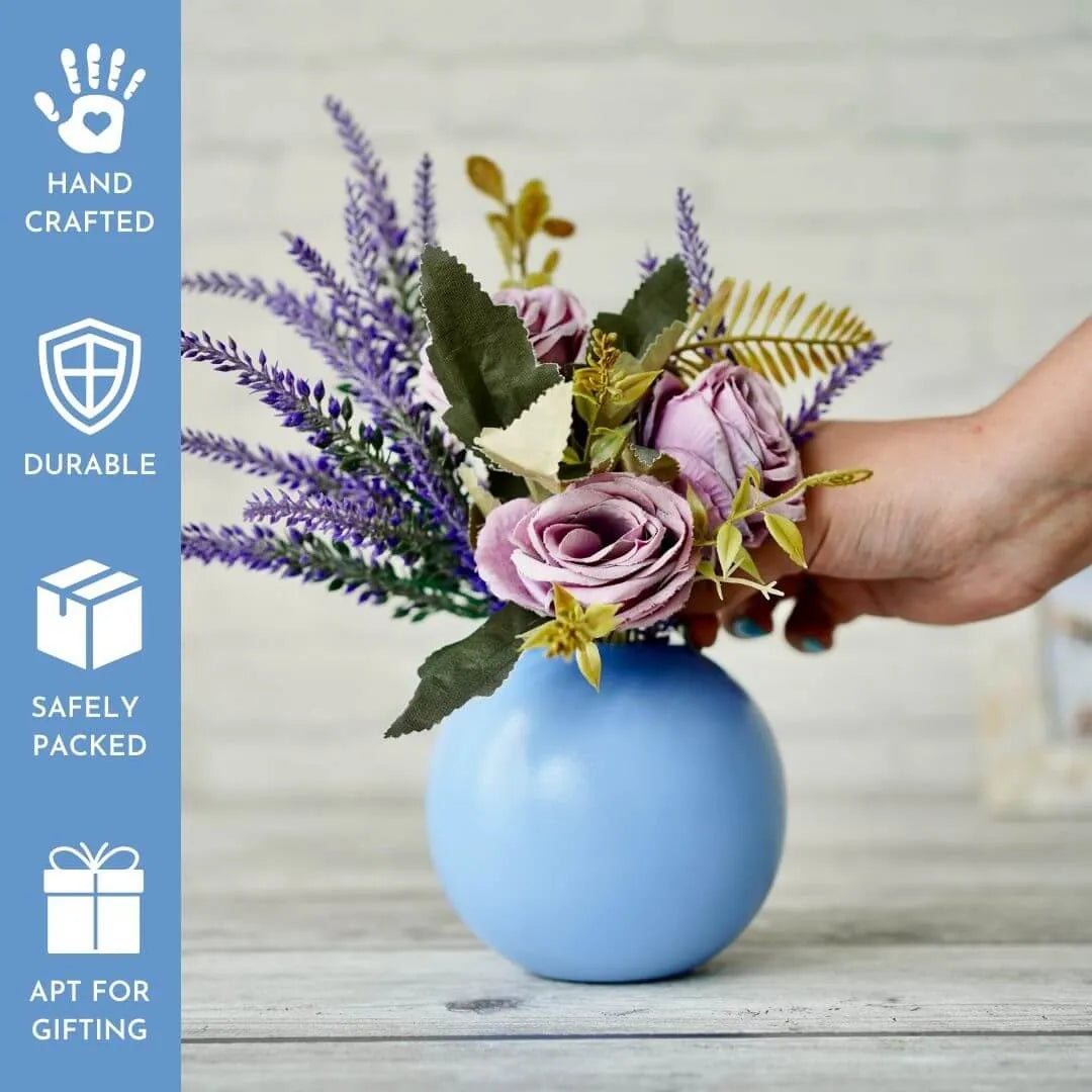 Metal ball flower vase blue small