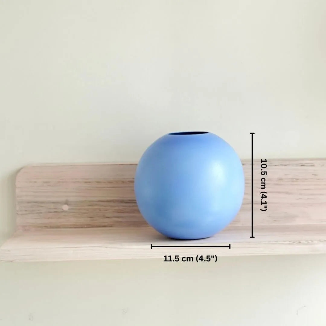 Metal ball flower vase blue small