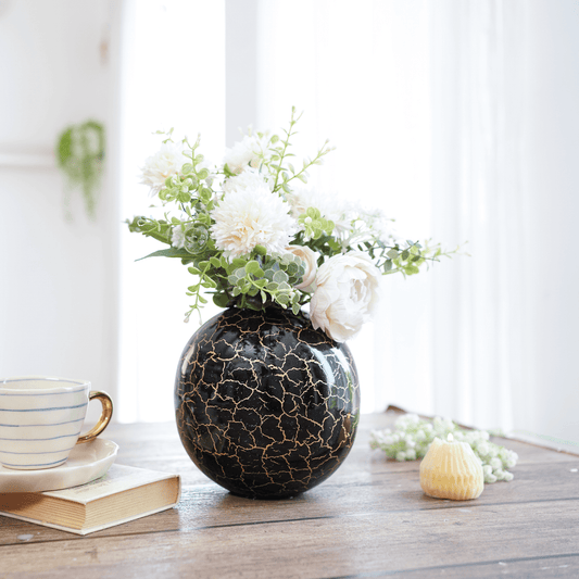 Metal Crackled Ball Flower vases Black 