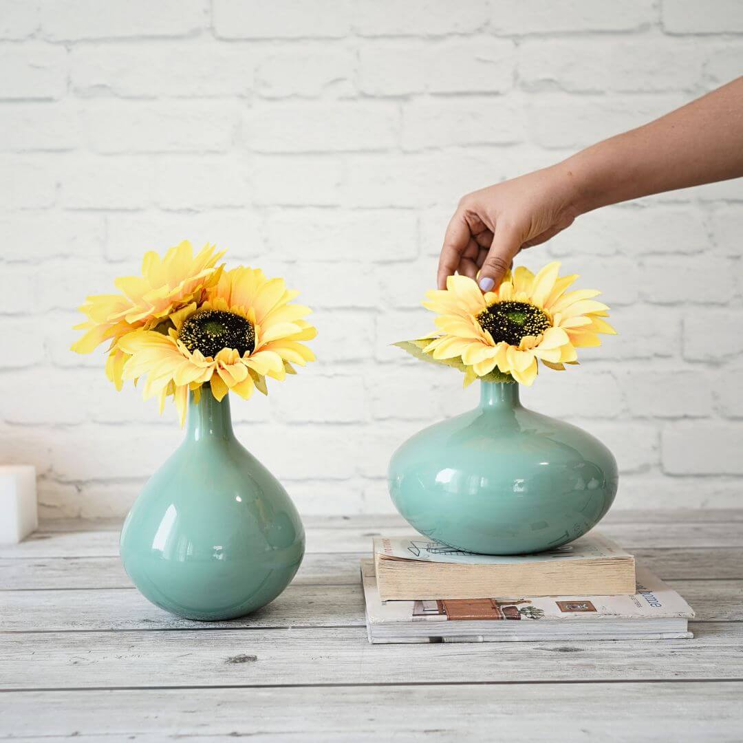 Mist green flower vase with flower set of 2 