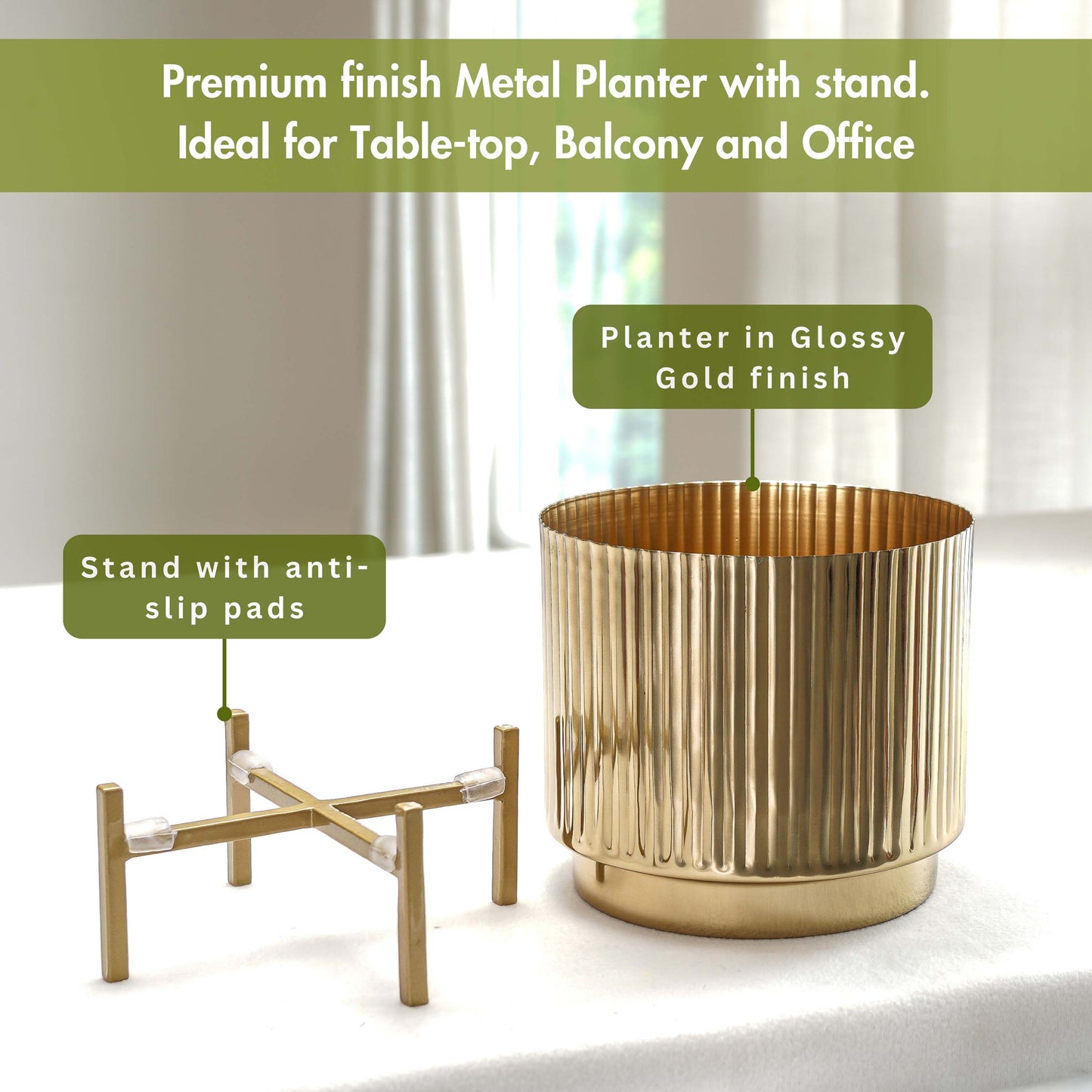 Golden Metal  Fluted Planter- 7.8"