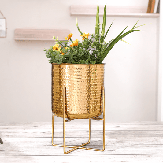 Metal Hammered gold planter large 