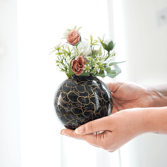 Metal Crackled Ball Flower vases Black 