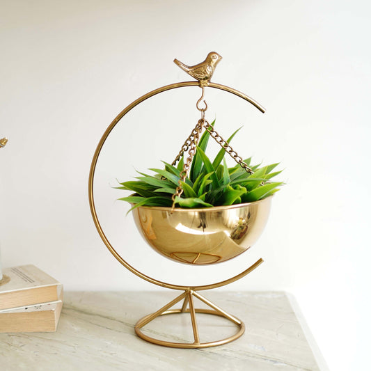 Metal Gold Bird planter 