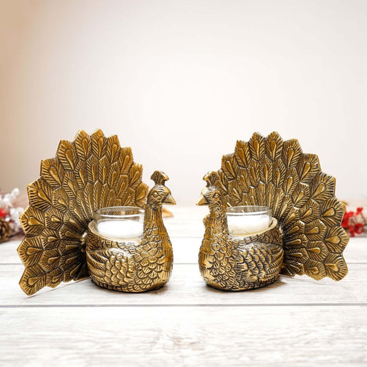 Metal Peacock Candle Holder Set of 2