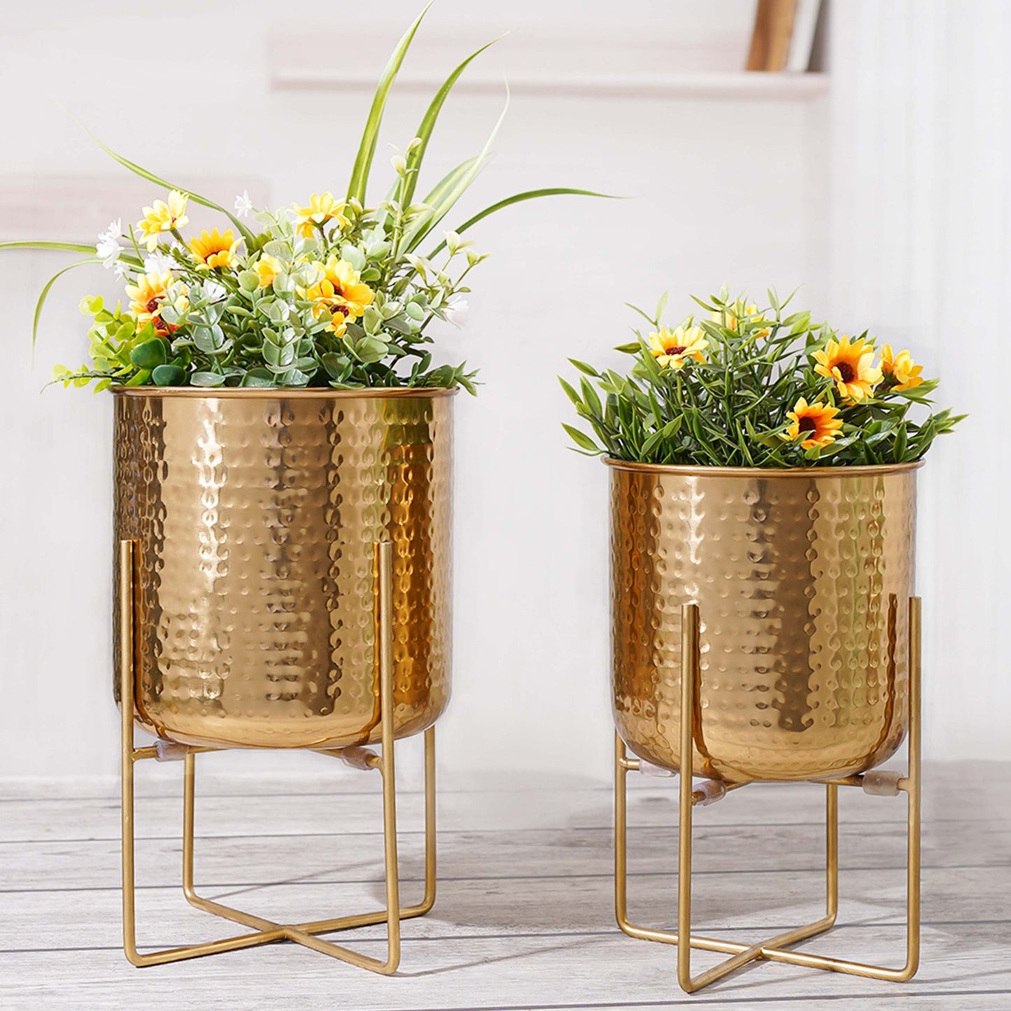 Metal Hammered gold planter, Set of 2 