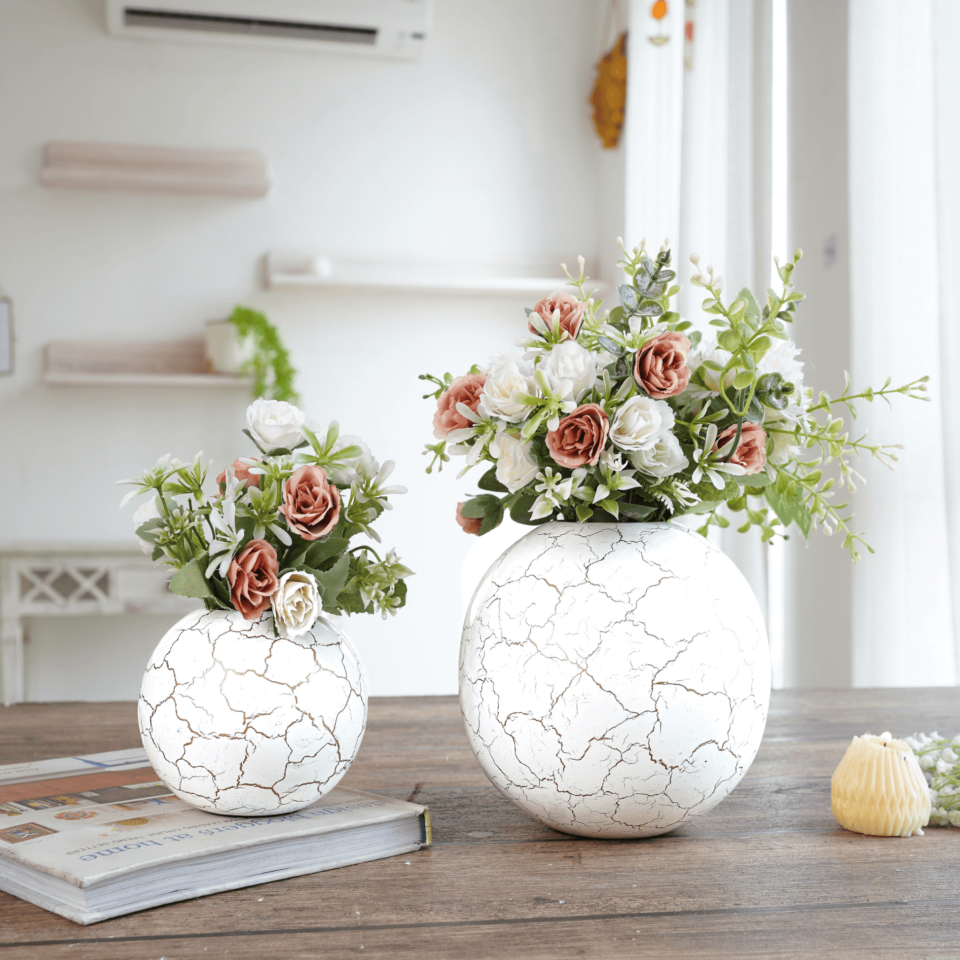 Crackled Ball flower vase Set of 2 