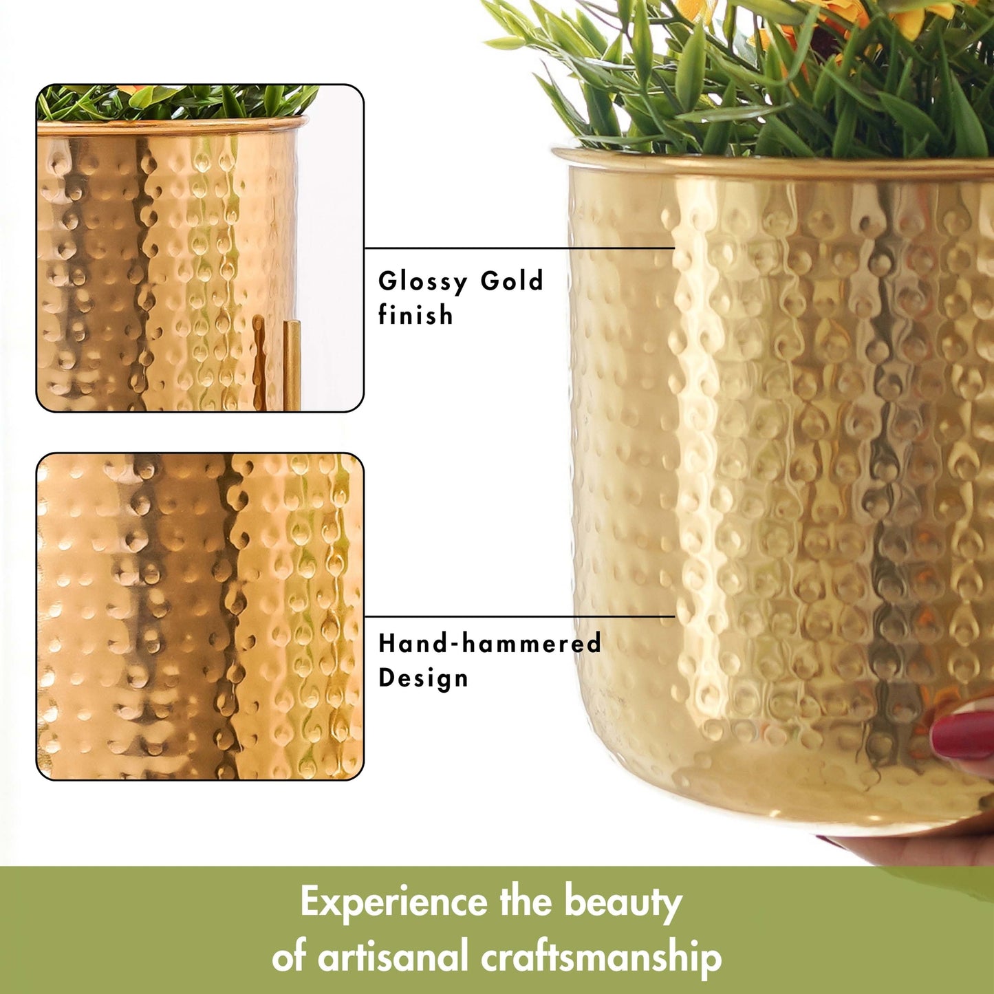 Metal Hammered gold planter, Set of 2 