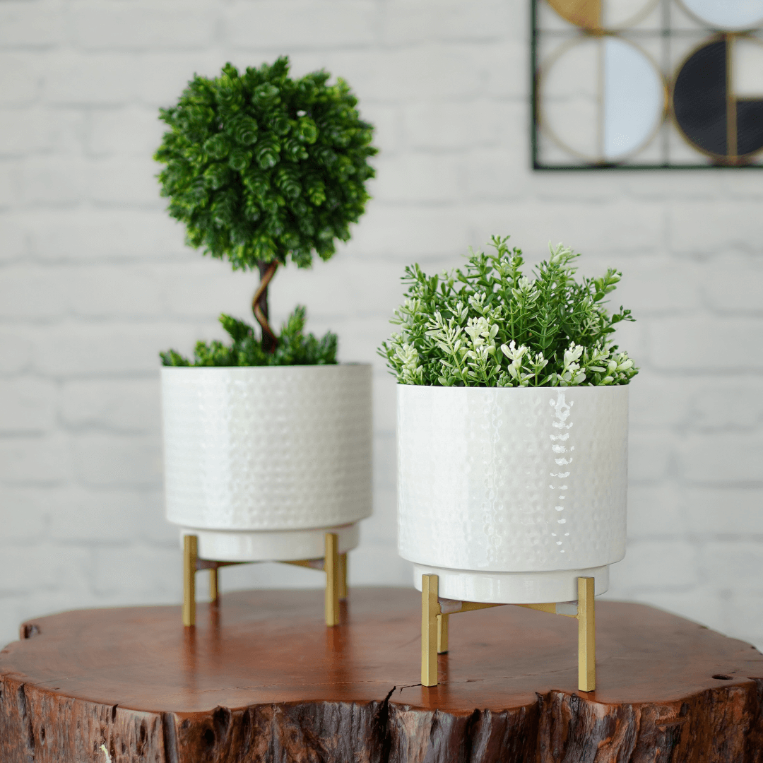 Metal Hammered White Planter small