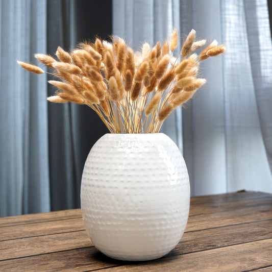 Metal Hammered White Flower Vase