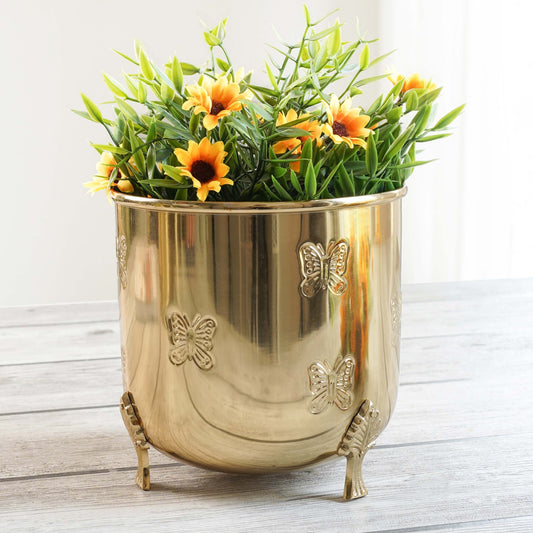 Metal Butterfly Leaf leg Planter, Gold