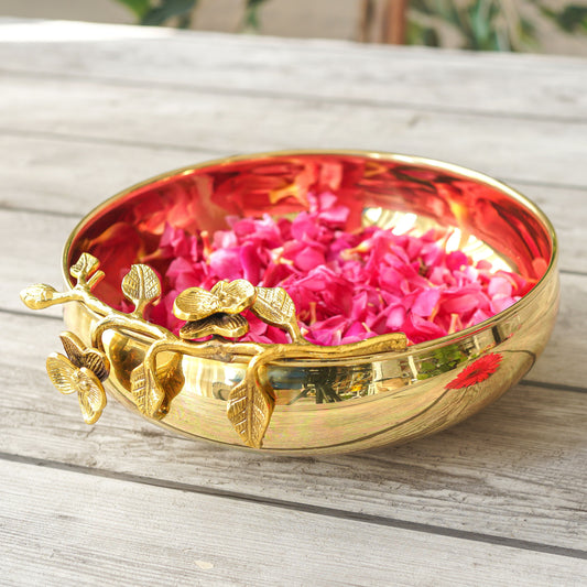 Orchid Bloom Urli, Brass, 10 Inch