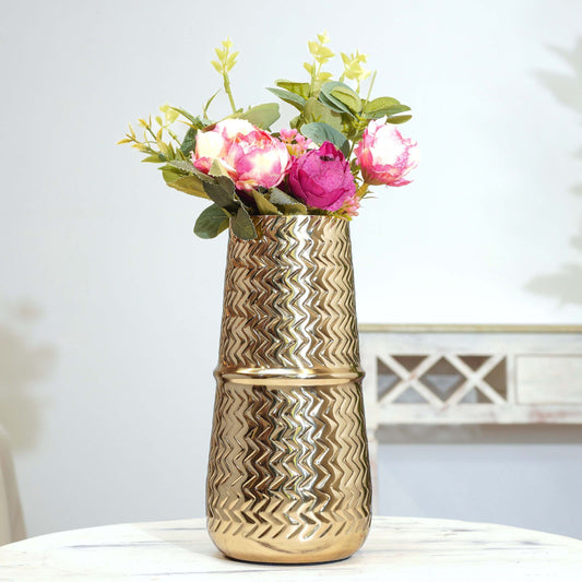 Combo of Metal Vase and Pink Roses