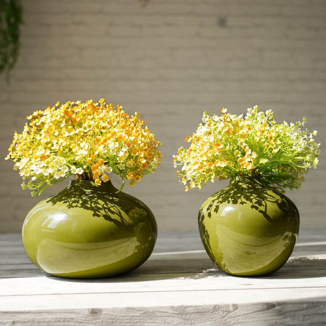 Olive green flower vase set of 2 