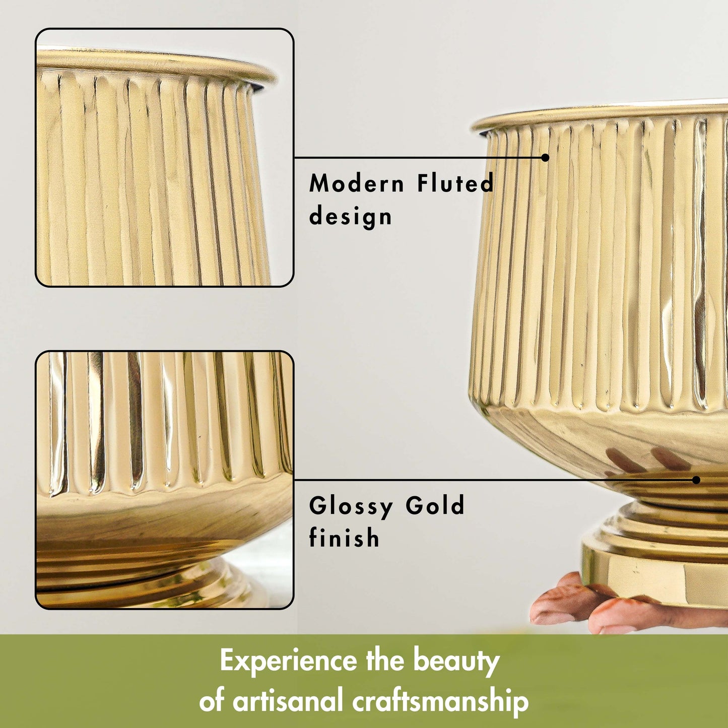 Pedestal Fluted Planter, Gold