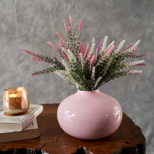 Metal pink flower vase with flower 