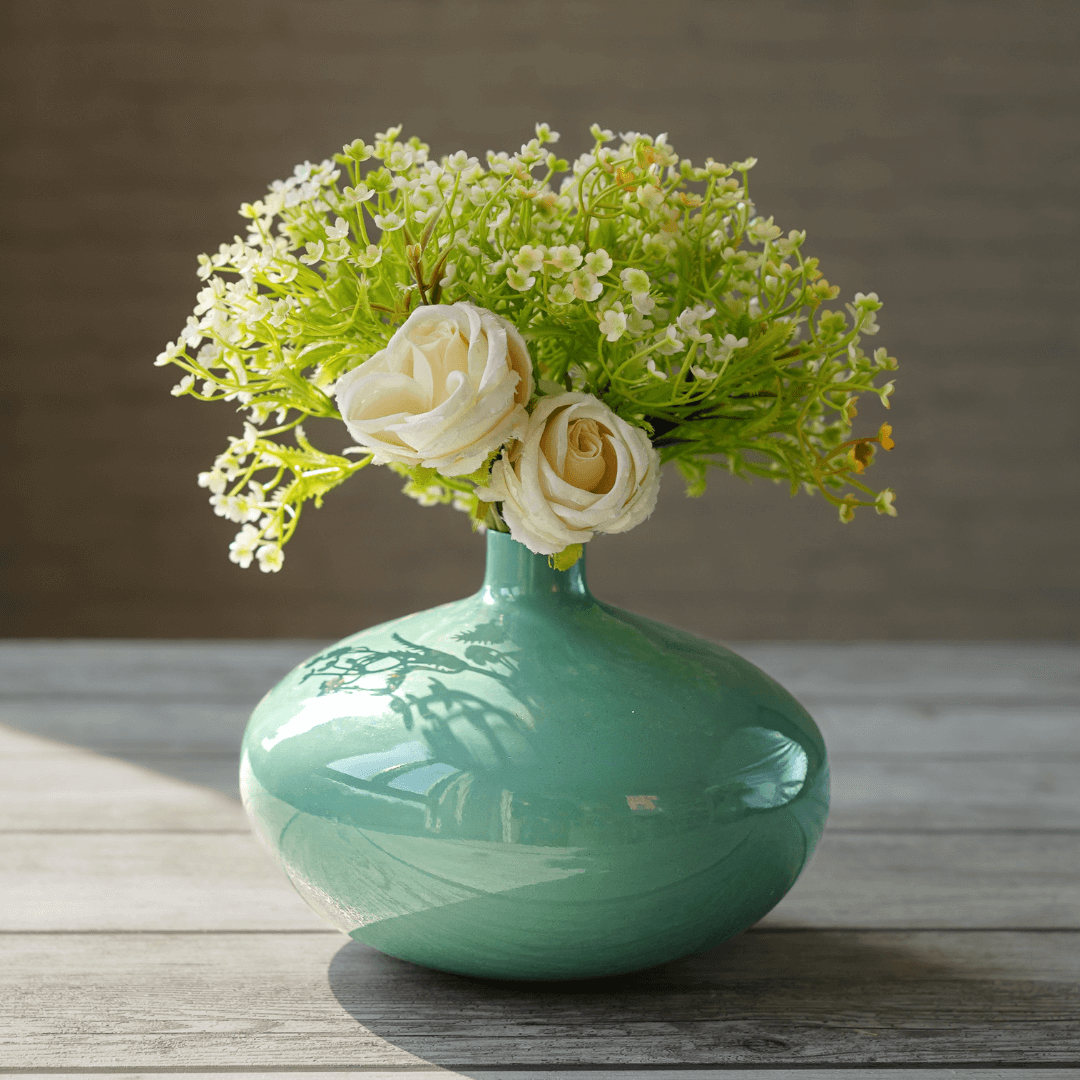 Mist green flower vase with flower. 