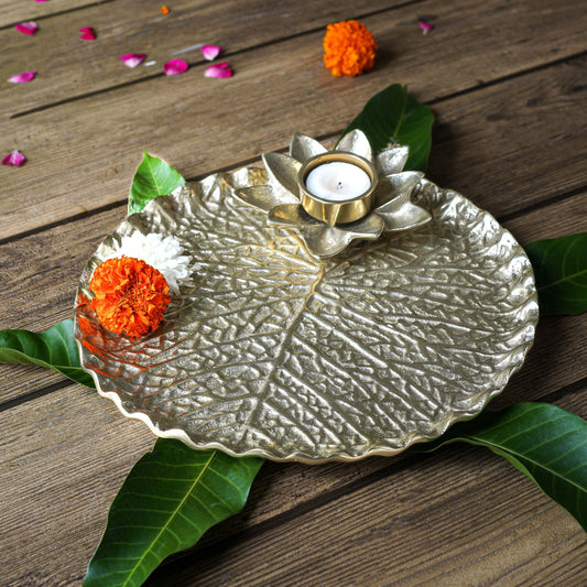 Lotus Leaf Pooja Thaali, Gold 