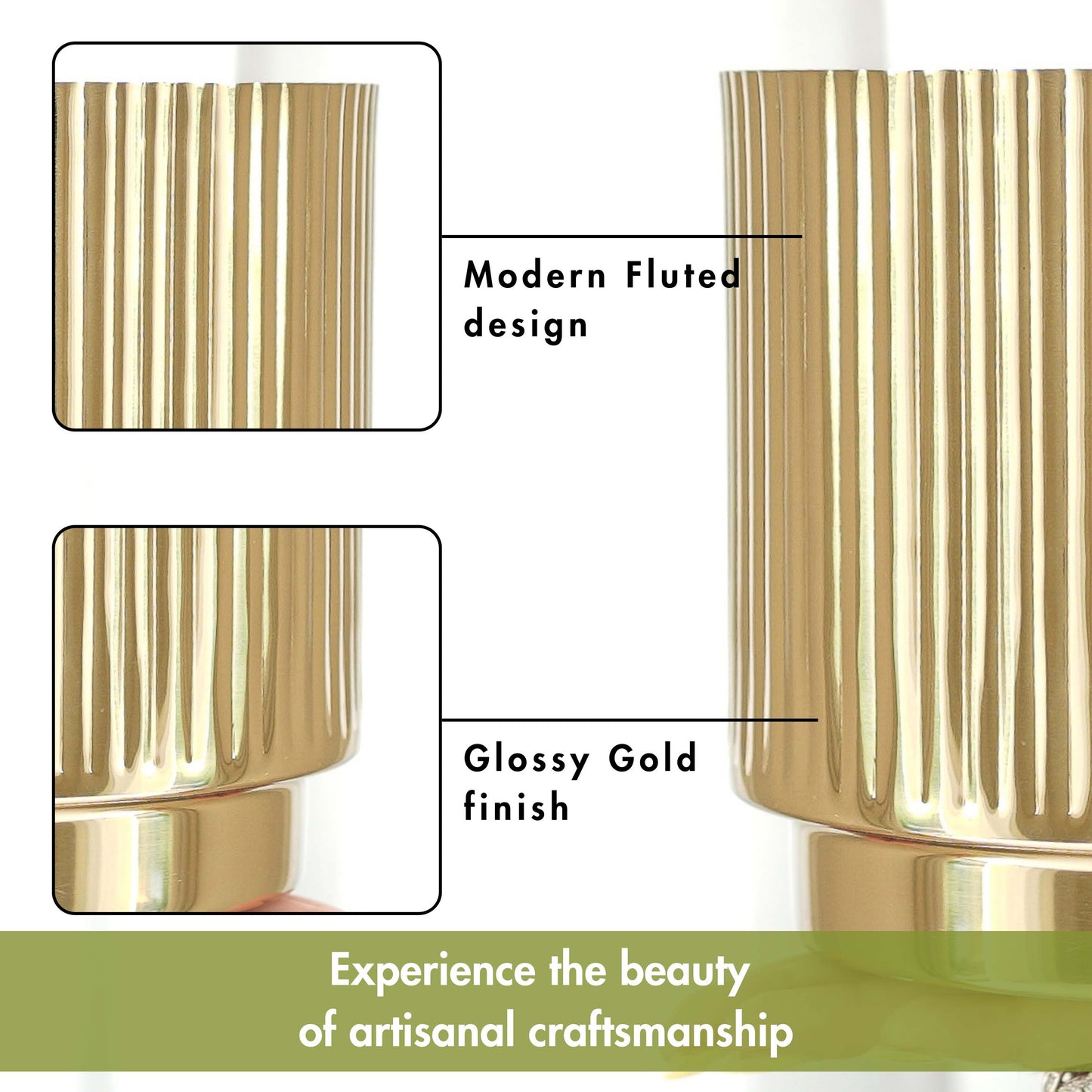 Golden Metal  Fluted Planter Set, 8" & 7.7"