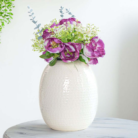 Metal Hammered White Flower Vase