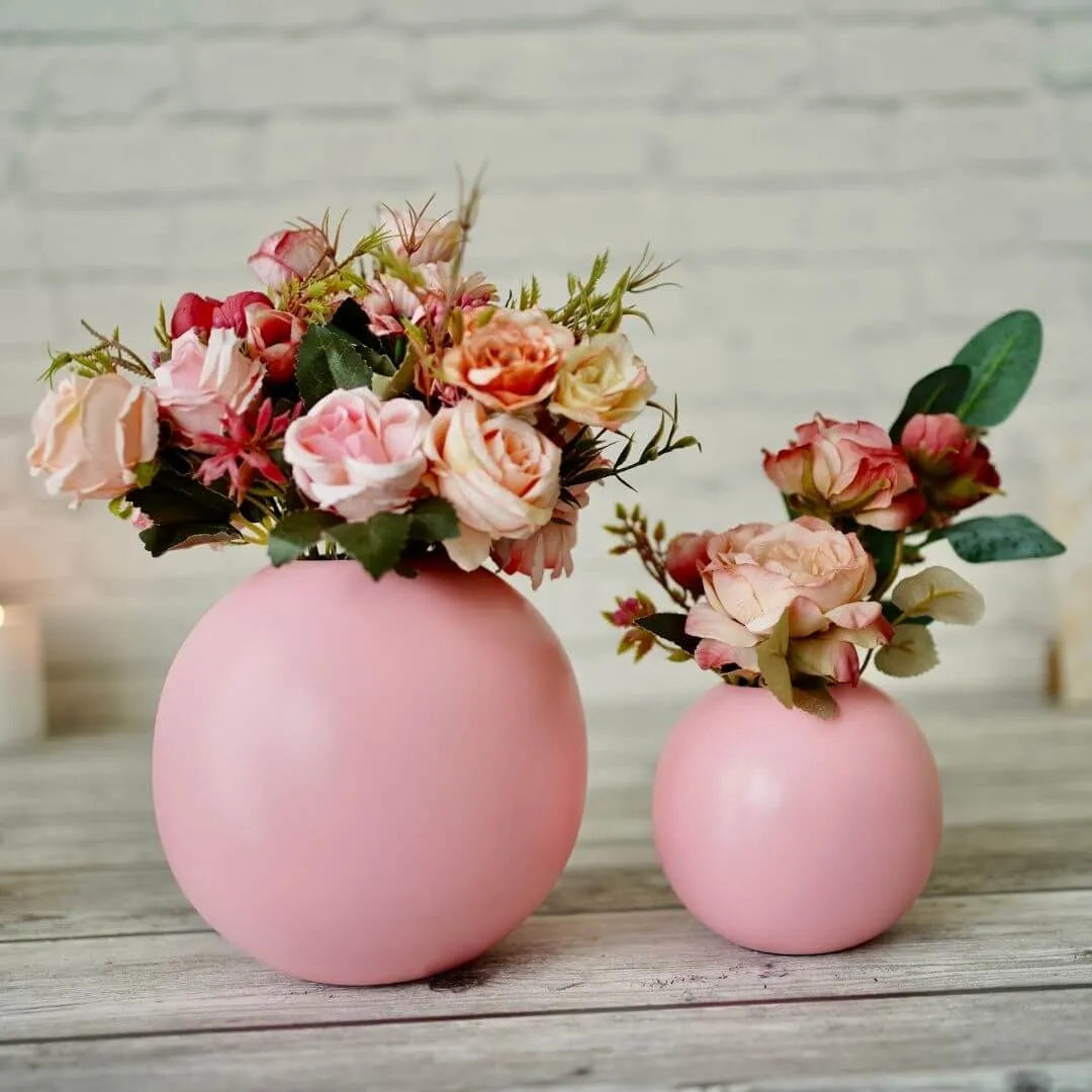 Pink Metal Ball Flower Vase set of 2 