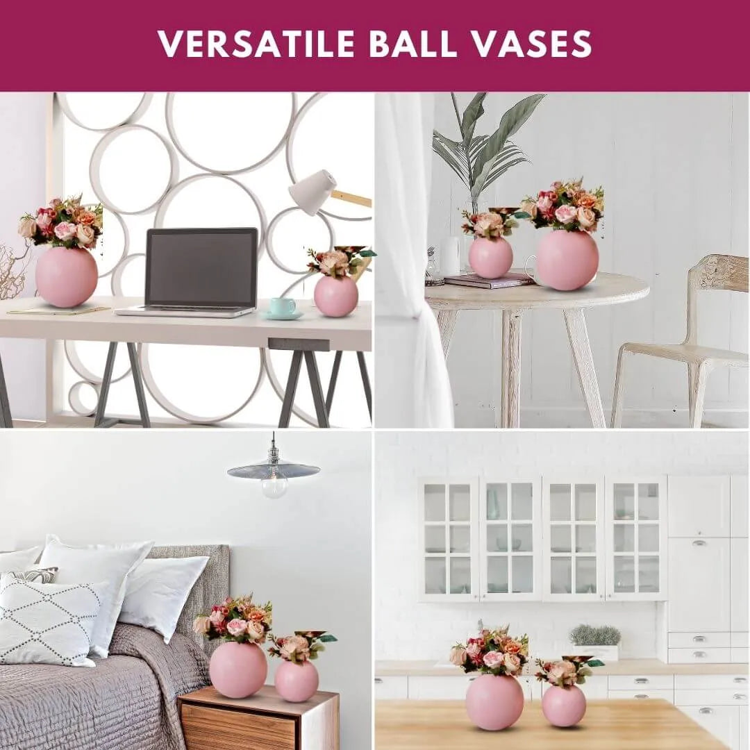 Metal Ball vase Pink Set of 2 