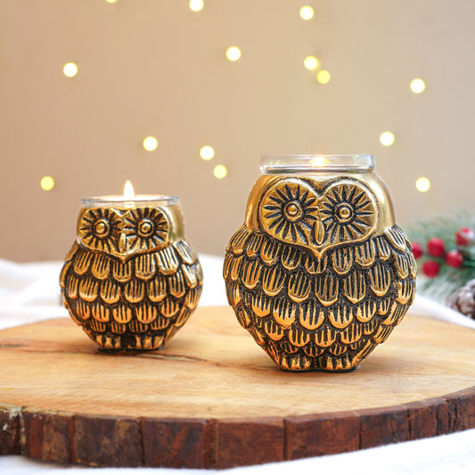 Owls Pair Candle Holder Set