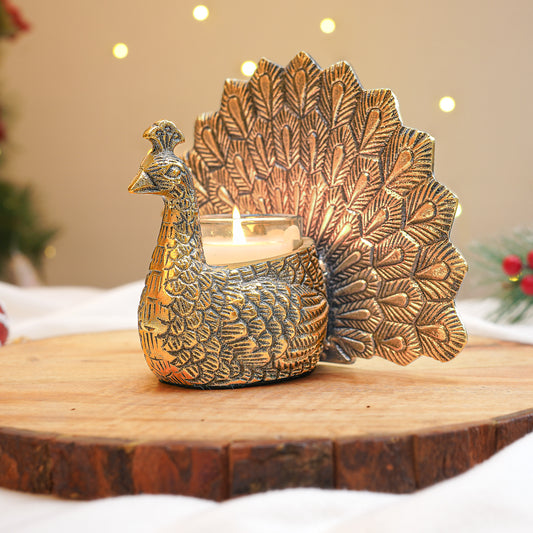 Metal Peacock Candle Holder