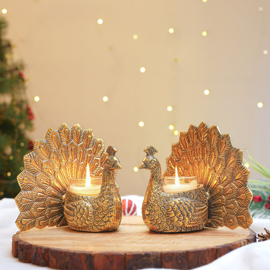 Metal Peacock Candle Holder Set of 2