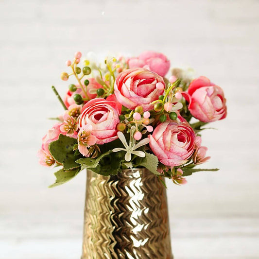 Embossed Metal Flower Vase - with flower