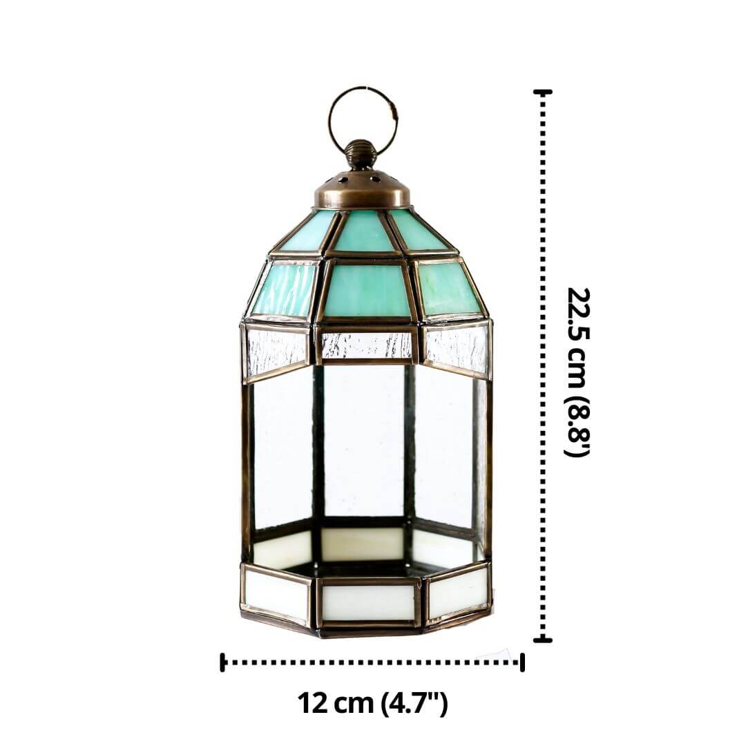 Behoma Stained Glass Hut Lantern (Antique Brass)- 8.8''X 4.7''