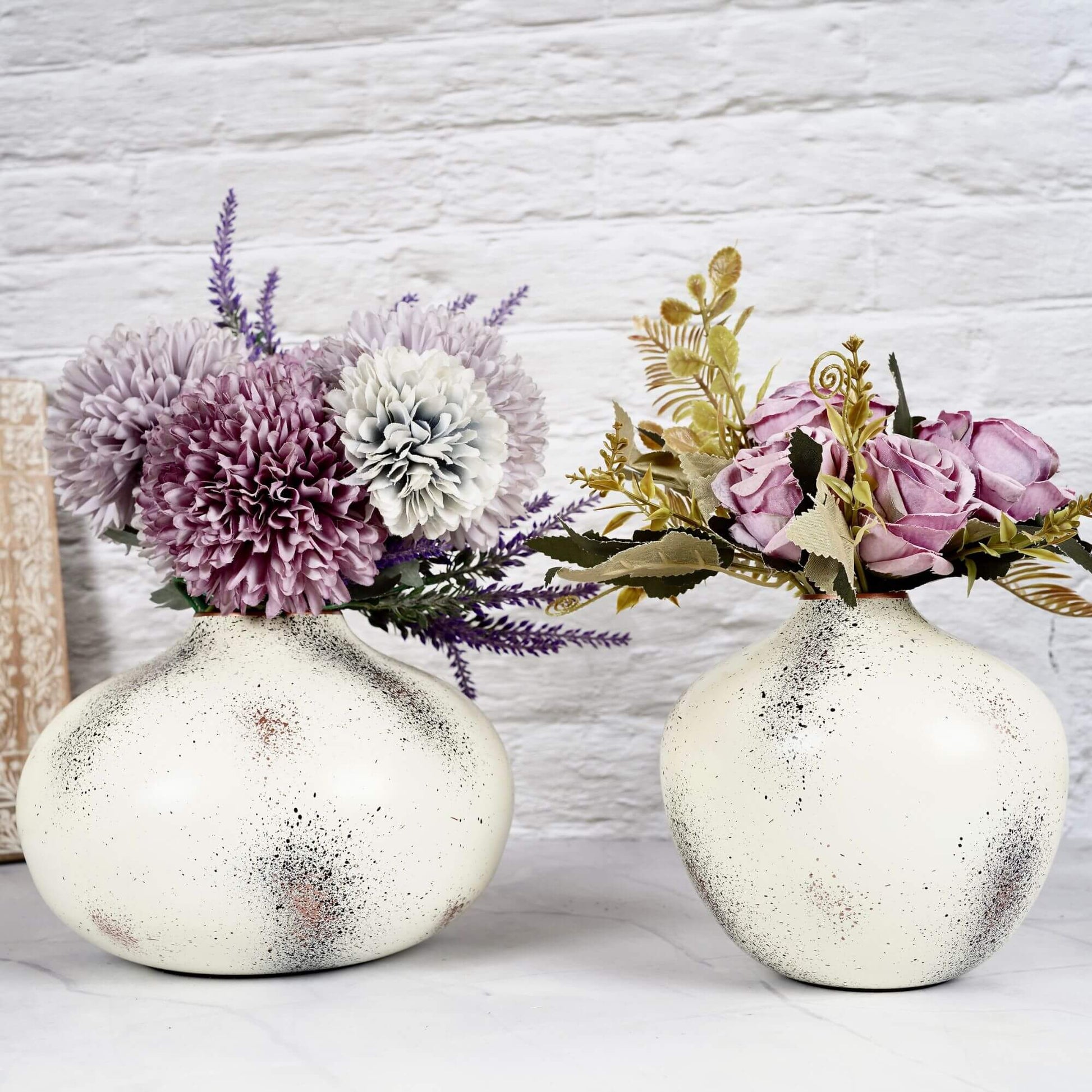 Metal bud flower vase with flower set of 2 