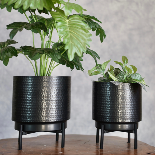 Metal Planter pot, Black with stand set of 2 