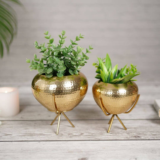 Mini Hammered metal Planter pots, Set of 2 