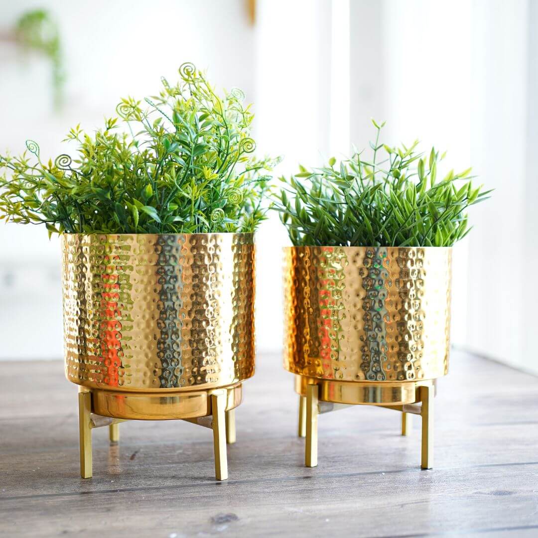 Metal Hammered Planter Set of 2