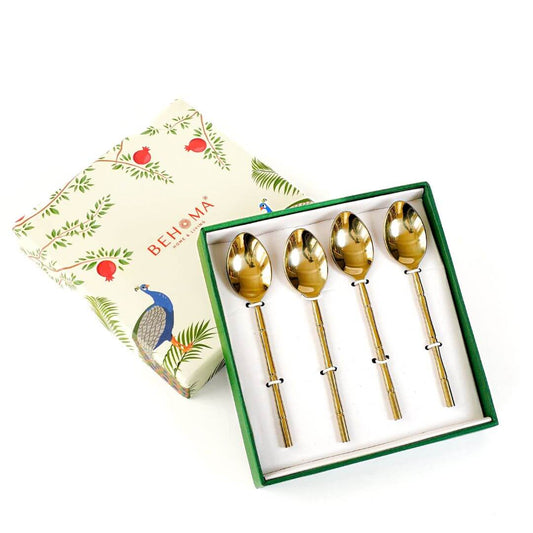 Stainless Steel Bamboo Spoon (Gold) - Set of 4