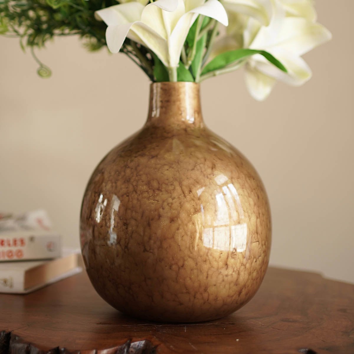 Antique Gold Metal Flower Vase, Set - 6.9'' & 4.7'' - Behoma