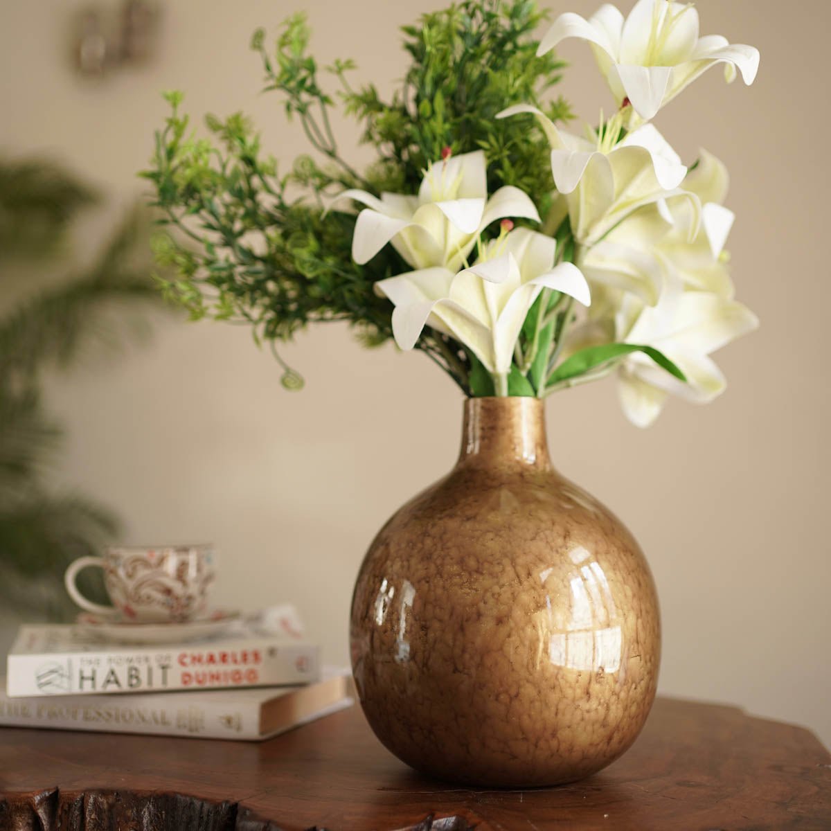 Antique Gold Metal Flower Vase, Set - 6.9'' & 4.7'' - Behoma