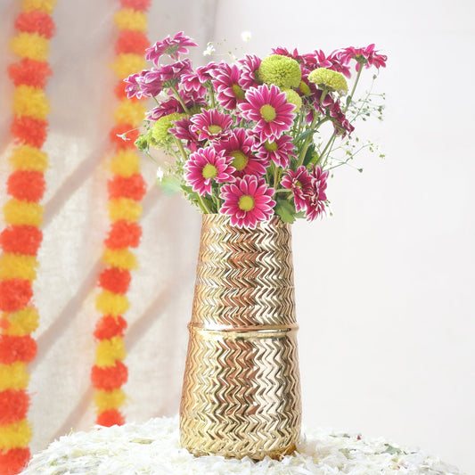 Arrow Embossed Metal Flower Vase Gold - Behoma