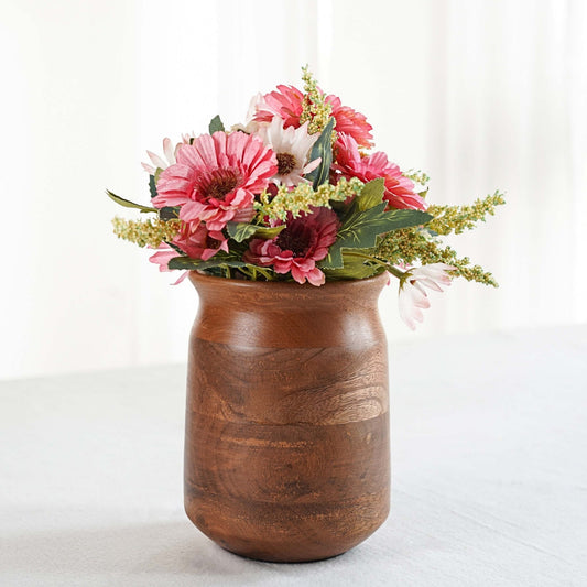 Barni Style Mango Wood Flower Vase, Walnut finish - 6.1''X 4.3'' - Behoma