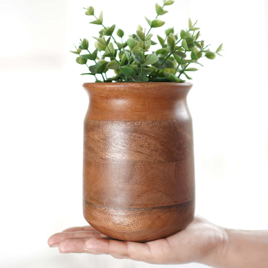 Barni Style Mango Wood Flower Vase, Walnut finish - 6.1''X 4.3'' - Behoma