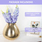 Behoma Combo of Gold Metal Embossed Matki Vase and Lavender Lupine Flowers Bouquet - Behoma