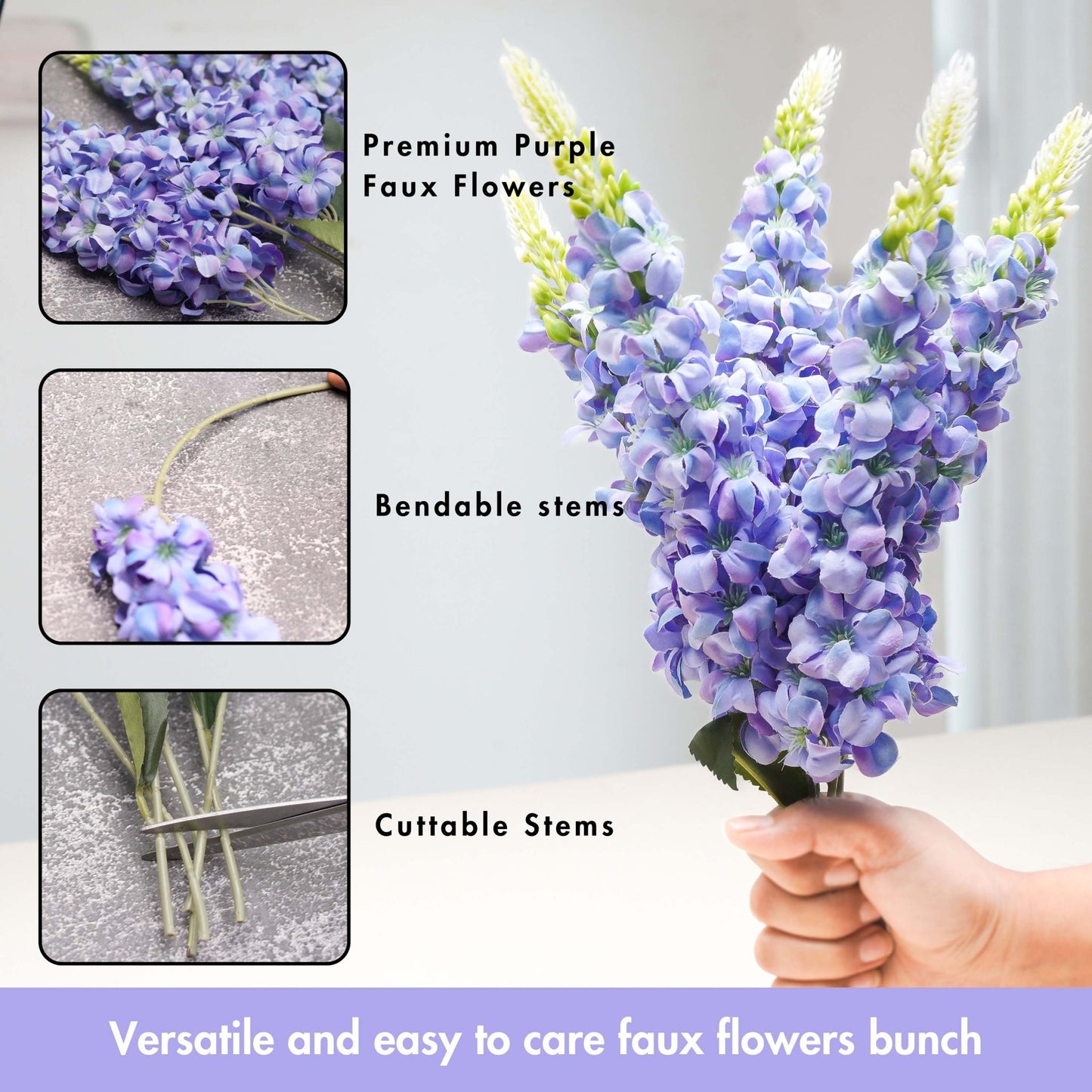 Behoma Combo of Gold Metal Embossed Matki Vase and Lavender Lupine Flowers Bouquet - Behoma