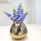 Behoma Combo of Gold Metal Embossed Matki Vase and Lavender Lupine Flowers Bouquet - Behoma