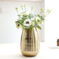 Behoma Combo of Gold Metal Ribbed Vase and Artificial Flowers Bouquet (White Daisy) - Behoma