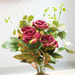 Behoma Combo of Metal Hammered Vase and Artificial Red Rose Bouquet - Behoma