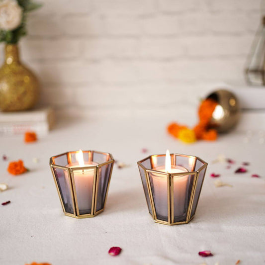 Behoma Grey Glass Votive Candle Holder, Set of 2 - Behoma